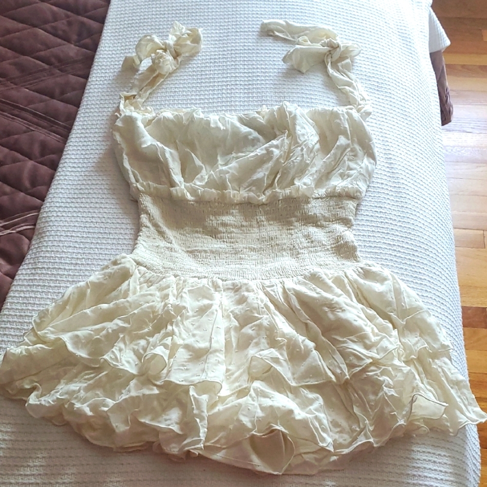 Forever 21 Cream Ruffle Jumpsuit/romper/shorts Under